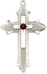 [6059SS-STN1] Sterling Silver Cross on Cross Medal with a 3mm Garnet Swarovski stone