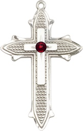 [6059SS-STN1] Sterling Silver Cross on Cross Medal with a 3mm Garnet Swarovski stone