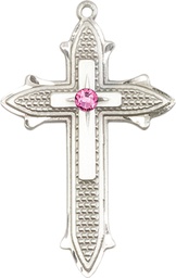 [6059SS-STN10] Sterling Silver Cross on Cross Medal with a 3mm Rose Swarovski stone