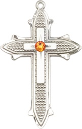 [6059SS-STN11] Sterling Silver Cross on Cross Medal with a 3mm Topaz Swarovski stone