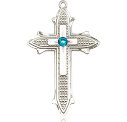 [6059SS-STN12] Sterling Silver Cross on Cross Medal with a 3mm Zircon Swarovski stone