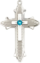 [6059SS-STN12] Sterling Silver Cross on Cross Medal with a 3mm Zircon Swarovski stone