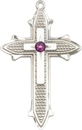 [6059SS-STN2] Sterling Silver Cross on Cross Medal with a 3mm Amethyst Swarovski stone