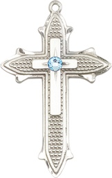 [6059SS-STN3] Sterling Silver Cross on Cross Medal with a 3mm Aqua Swarovski stone