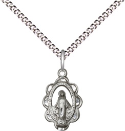 [1610SS/18S] Sterling Silver Miraculous Pendant on a 18 inch Light Rhodium Light Curb chain