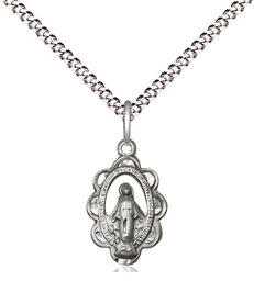 [1610SS/18S] Sterling Silver Miraculous Pendant on a 18 inch Light Rhodium Light Curb chain