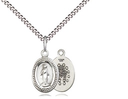 [0700SS/18S] Sterling Silver Miraculous Pendant on a 18 inch Light Rhodium Light Curb chain