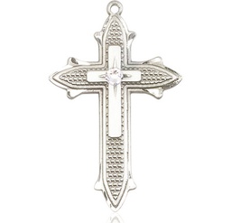 [6059SS-STN4] Sterling Silver Cross on Cross Medal with a 3mm Crystal Swarovski stone