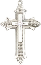 [6059SS-STN4] Sterling Silver Cross on Cross Medal with a 3mm Crystal Swarovski stone