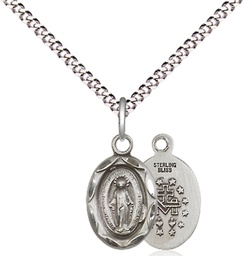 [0301MSS/18S] Sterling Silver Miraculous Pendant on a 18 inch Light Rhodium Light Curb chain