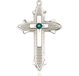 [6059SS-STN5] Sterling Silver Cross on Cross Medal with a 3mm Emerald Swarovski stone