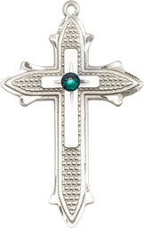 [6059SS-STN5] Sterling Silver Cross on Cross Medal with a 3mm Emerald Swarovski stone