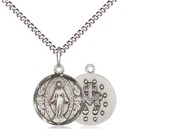 [0601MSS/18S] Sterling Silver Miraculous Pendant on a 18 inch Light Rhodium Light Curb chain