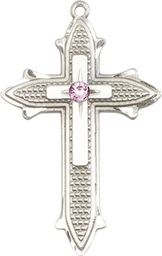 [6059SS-STN6] Sterling Silver Cross on Cross Medal with a 3mm Light Amethyst Swarovski stone