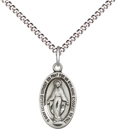 [4122MSS/18S] Sterling Silver Miraculous Pendant on a 18 inch Light Rhodium Light Curb chain