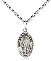 [4122MSS/18S] Sterling Silver Miraculous Pendant on a 18 inch Light Rhodium Light Curb chain