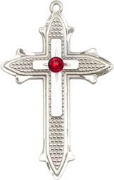 [6059SS-STN7] Sterling Silver Cross on Cross Medal with a 3mm Ruby Swarovski stone