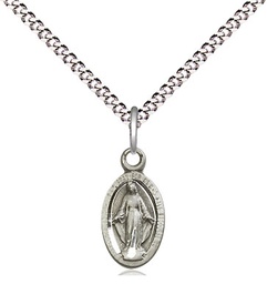 [4121MSS/18S] Sterling Silver Miraculous Pendant on a 18 inch Light Rhodium Light Curb chain