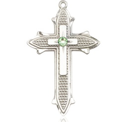 [6059SS-STN8] Sterling Silver Cross on Cross Medal with a 3mm Peridot Swarovski stone