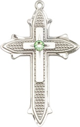 [6059SS-STN8] Sterling Silver Cross on Cross Medal with a 3mm Peridot Swarovski stone