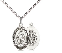 [3985SS/18S] Sterling Silver Miraculous Pendant on a 18 inch Light Rhodium Light Curb chain