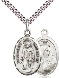 [0046PSS/24S] Sterling Silver Saint Peregrine Pendant on a 24 inch Light Rhodium Heavy Curb chain