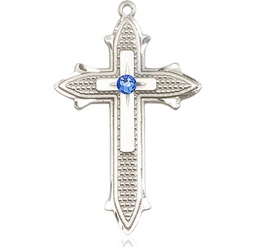 [6059SS-STN9] Sterling Silver Cross on Cross Medal with a 3mm Sapphire Swarovski stone