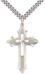 [6059SS/24S] Sterling Silver Cross on Cross Pendant on a 24 inch Light Rhodium Heavy Curb chain