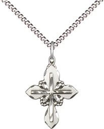 [6061SS/18S] Sterling Silver Cross Pendant on a 18 inch Light Rhodium Light Curb chain