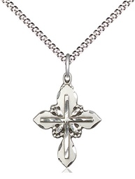 [6061SS/18S] Sterling Silver Cross Pendant on a 18 inch Light Rhodium Light Curb chain