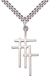 [6065SS/24S] Sterling Silver Triple Cross Pendant on a 24 inch Light Rhodium Heavy Curb chain