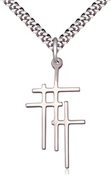 [6065SS/24S] Sterling Silver Triple Cross Pendant on a 24 inch Light Rhodium Heavy Curb chain
