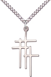 [6065SS/24SS] Sterling Silver Triple Cross Pendant on a 24 inch Sterling Silver Heavy Curb chain