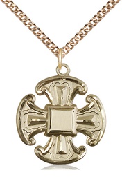 [6067GF/24GF] 14kt Gold Filled Cross Pendant on a 24 inch Gold Filled Heavy Curb chain