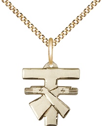 [6071GF/18G] 14kt Gold Filled Franciscan Cross Pendant on a 18 inch Gold Plate Light Curb chain