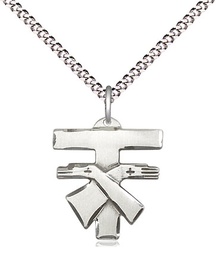 [6071SS/18S] Sterling Silver Franciscan Cross Pendant on a 18 inch Light Rhodium Light Curb chain