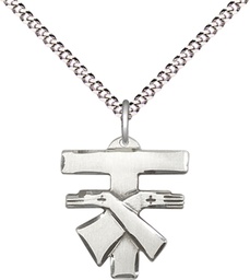 [6071SS/18S] Sterling Silver Franciscan Cross Pendant on a 18 inch Light Rhodium Light Curb chain