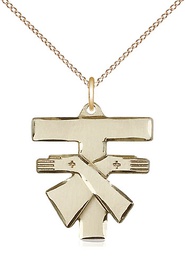 [6072GF/18GF] 14kt Gold Filled Franciscan Cross Pendant on a 18 inch Gold Filled Light Curb chain