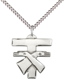 [6072SS/18S] Sterling Silver Franciscan Cross Pendant on a 18 inch Light Rhodium Light Curb chain