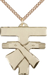 [6073GF/24GF] 14kt Gold Filled Franciscan Cross Pendant on a 24 inch Gold Filled Heavy Curb chain