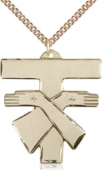 [6073GF/24GF] 14kt Gold Filled Franciscan Cross Pendant on a 24 inch Gold Filled Heavy Curb chain