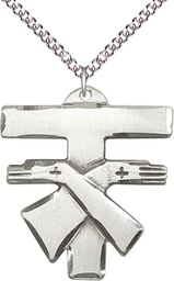 [6073SS/24SS] Sterling Silver Franciscan Cross Pendant on a 24 inch Sterling Silver Heavy Curb chain