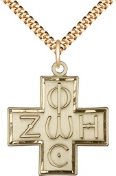 [6074GF/24G] 14kt Gold Filled Light &amp; Life Cross Pendant on a 24 inch Gold Plate Heavy Curb chain