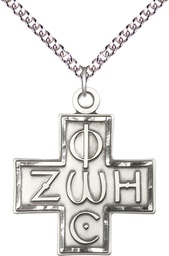 [6074SS/24SS] Sterling Silver Light &amp; Life Cross Pendant on a 24 inch Sterling Silver Heavy Curb chain