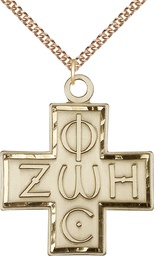 [6075GF/24GF] 14kt Gold Filled Light &amp; Life Cross Pendant on a 24 inch Gold Filled Heavy Curb chain