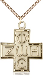 [6075GF/24GF] 14kt Gold Filled Light &amp; Life Cross Pendant on a 24 inch Gold Filled Heavy Curb chain