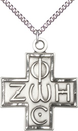 [6075SS/24SS] Sterling Silver Light &amp; Life Cross Pendant on a 24 inch Sterling Silver Heavy Curb chain