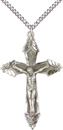 [6076SS/24SS] Sterling Silver Crucifix Pendant on a 24 inch Sterling Silver Heavy Curb chain