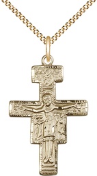 [6077GF/18G] 14kt Gold Filled San Damiano Crucifix Pendant on a 18 inch Gold Plate Light Curb chain