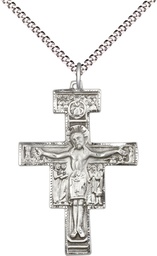 [6077SS/18S] Sterling Silver San Damiano Crucifix Pendant on a 18 inch Light Rhodium Light Curb chain